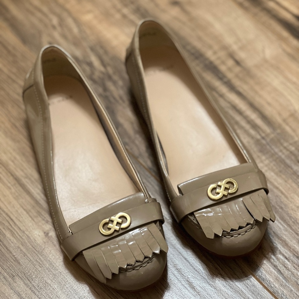 Cole Haan Women's Taupe Loafers with Gold Accent